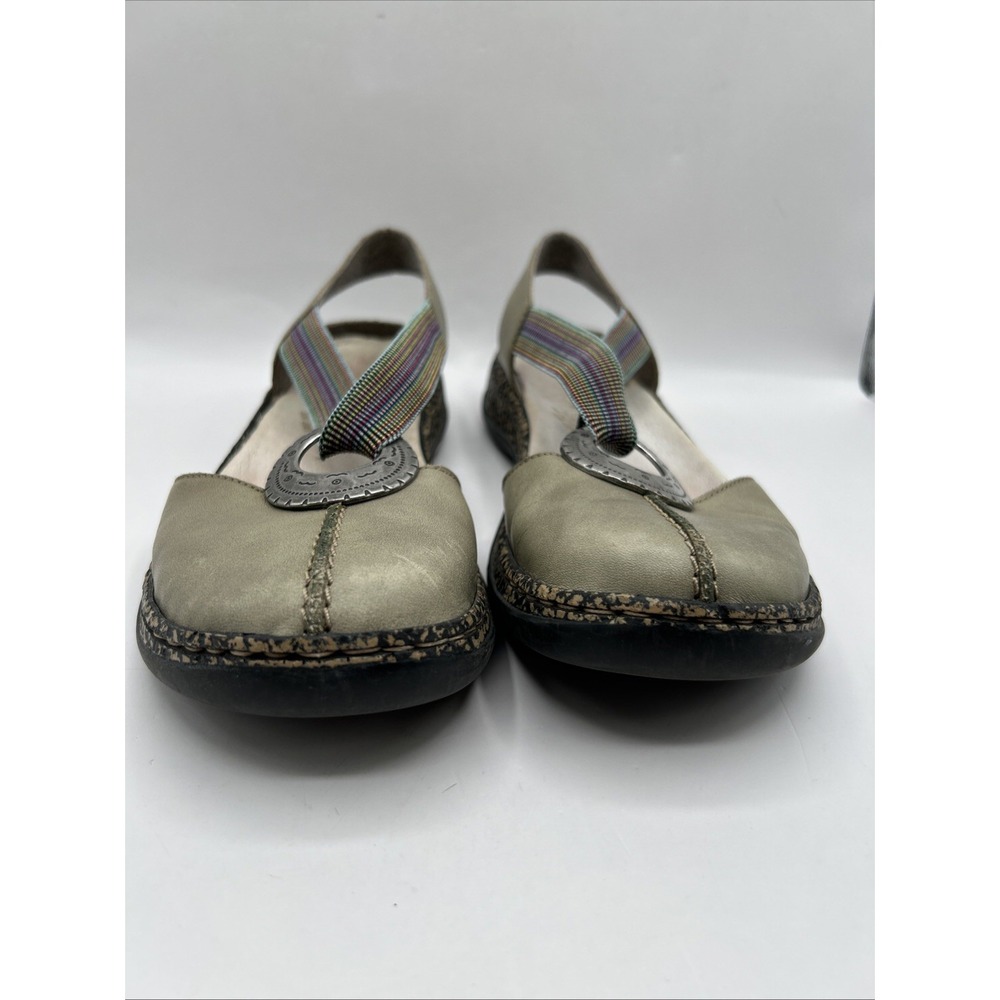 Rieker Slingback Sandals Womens 37 Green Multi Elastic T-Strap Boho Antistress